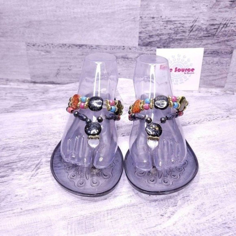 Penny Loves Kenny Beaded Jelly Thong Flip Flop Sandal Clear Women's sz 7 - Picture 2 of 8